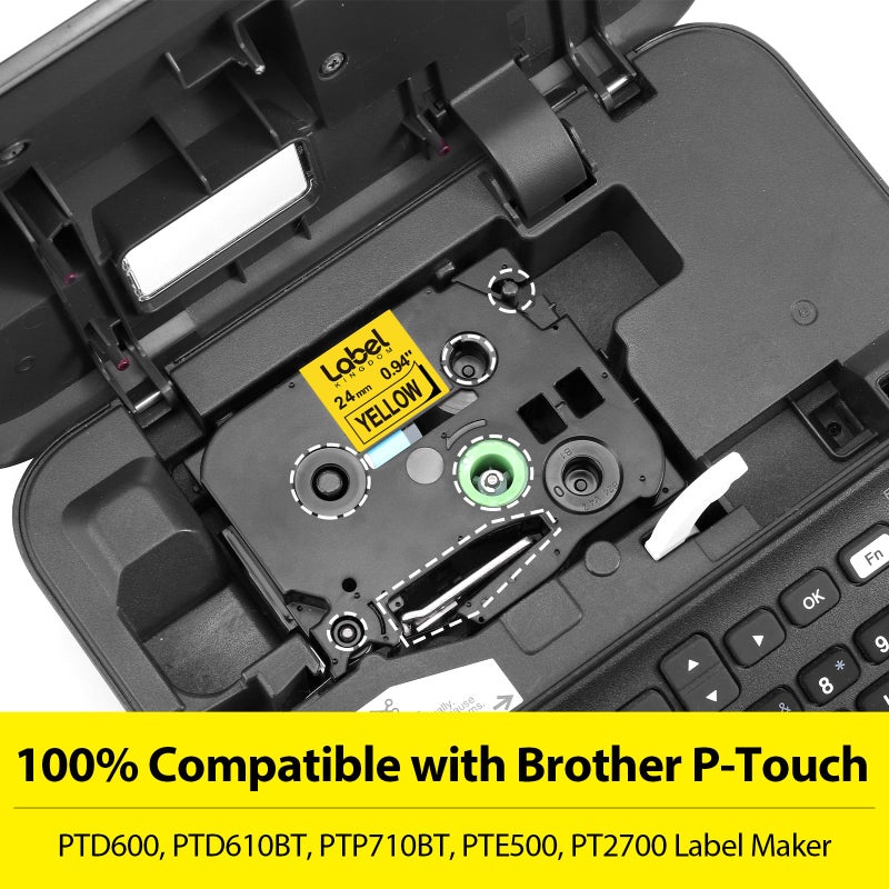 Label KINGDOM TZe-651 24mm Yellow Label Tape Replacement for Brother P-Touch TZ-651 1 Inch Black on Yellow TZ Tape 24mm 0.94 Laminated Yellow Compatible with Brother PTD600 PTD610AD PTP710BT  3-Pack - Image 2
